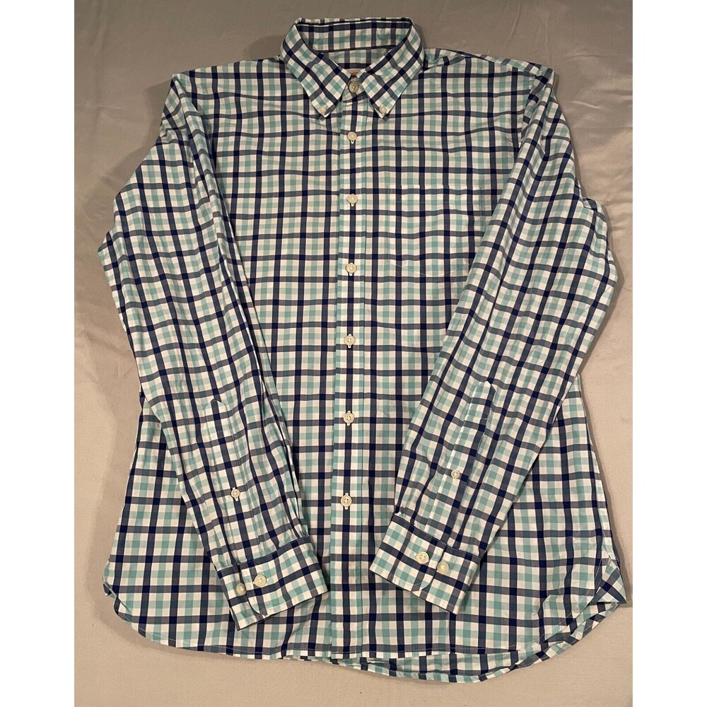 Brook Brothers Red Fleece Shirt Men M Blue Check Print Dress Shirt Long Sleeve
